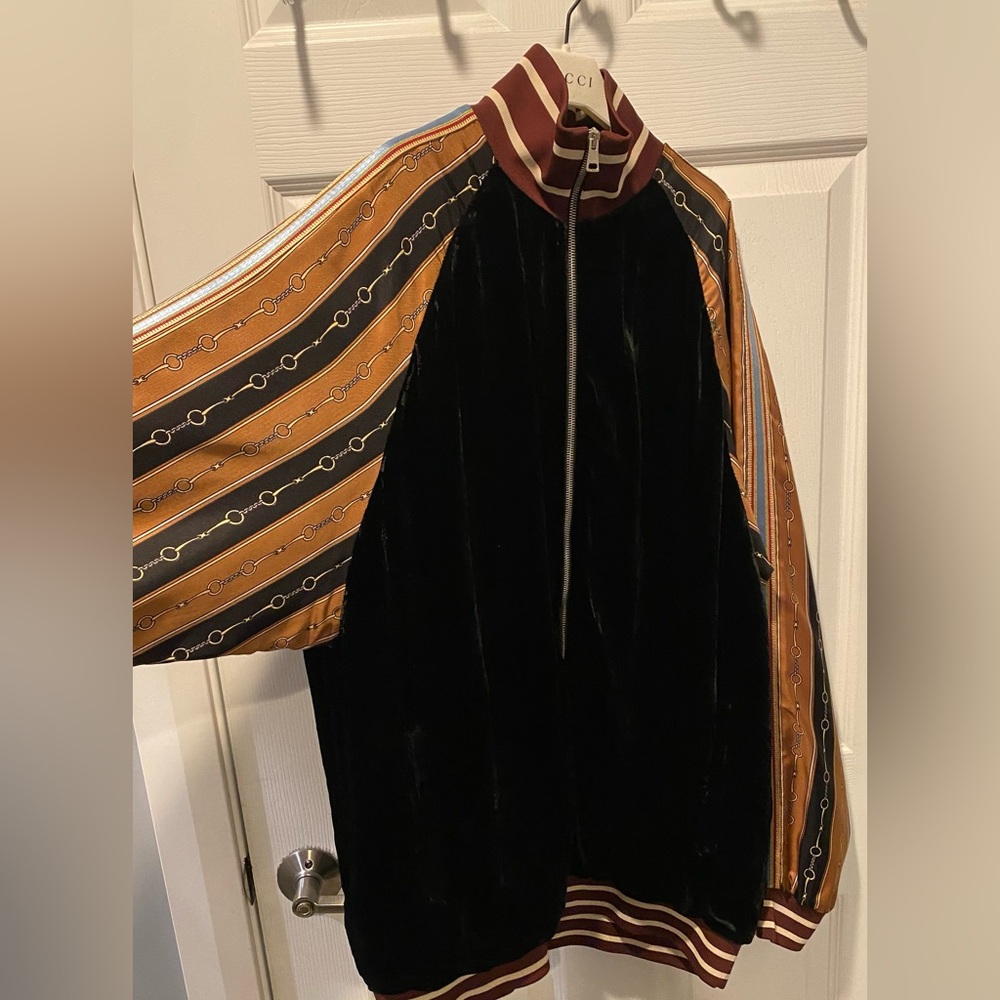 NWT *Authentic* GUCCI Mixed Media Velvet Track Jacket *SIZE 48 - Picture 4 of 10